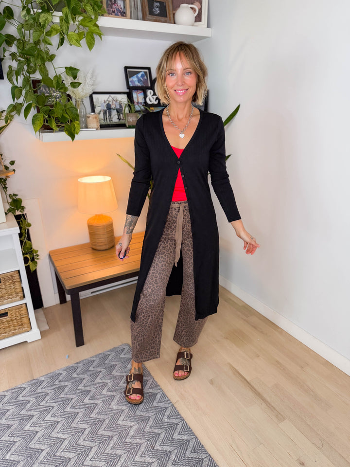 Tina Ribbed Button Cardigan- BLACK