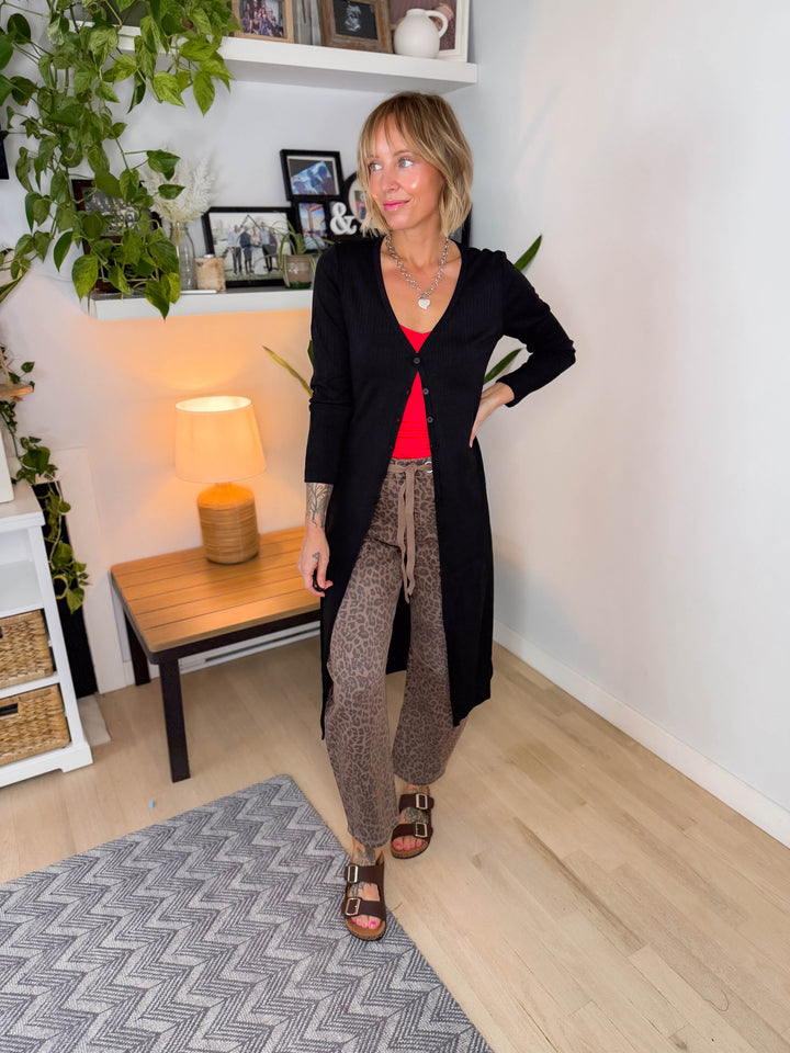 Tina Ribbed Button Cardigan- BLACK