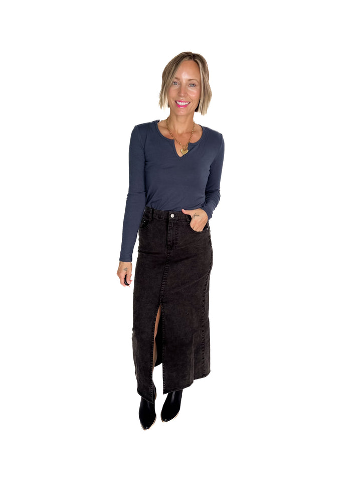 Matilda Elastic Waist Twill  Maxi Skirt- BLACK-FINAL SALE