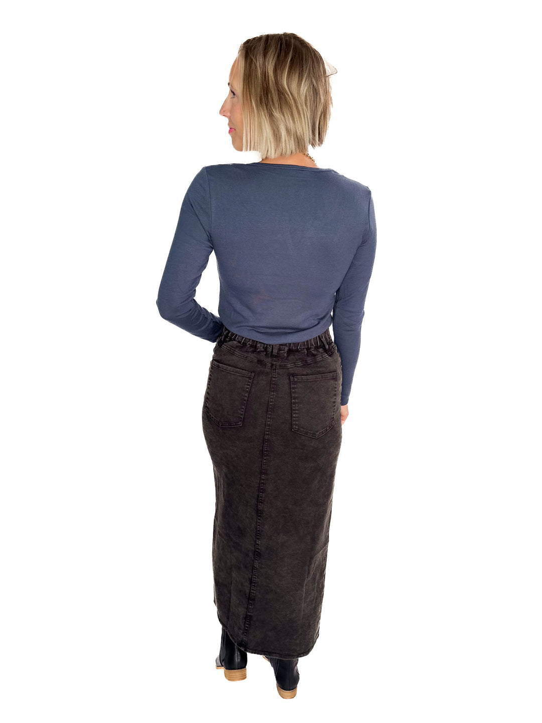 Matilda Elastic Waist Twill  Maxi Skirt- BLACK-FINAL SALE