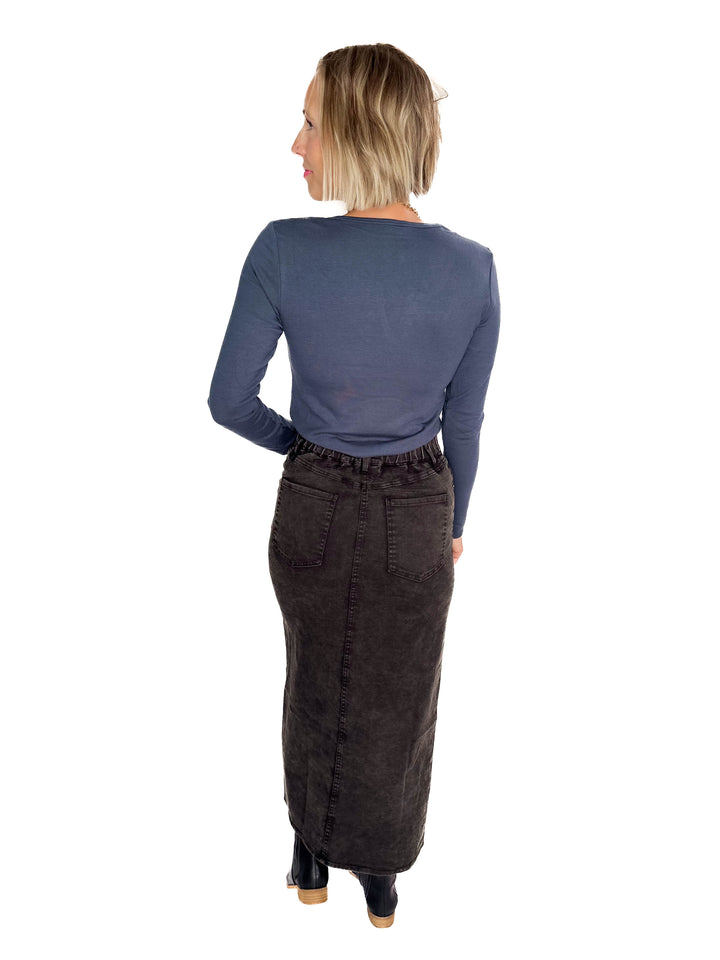 Matilda Elastic Waist Twill  Maxi Skirt- BLACK-FINAL SALE