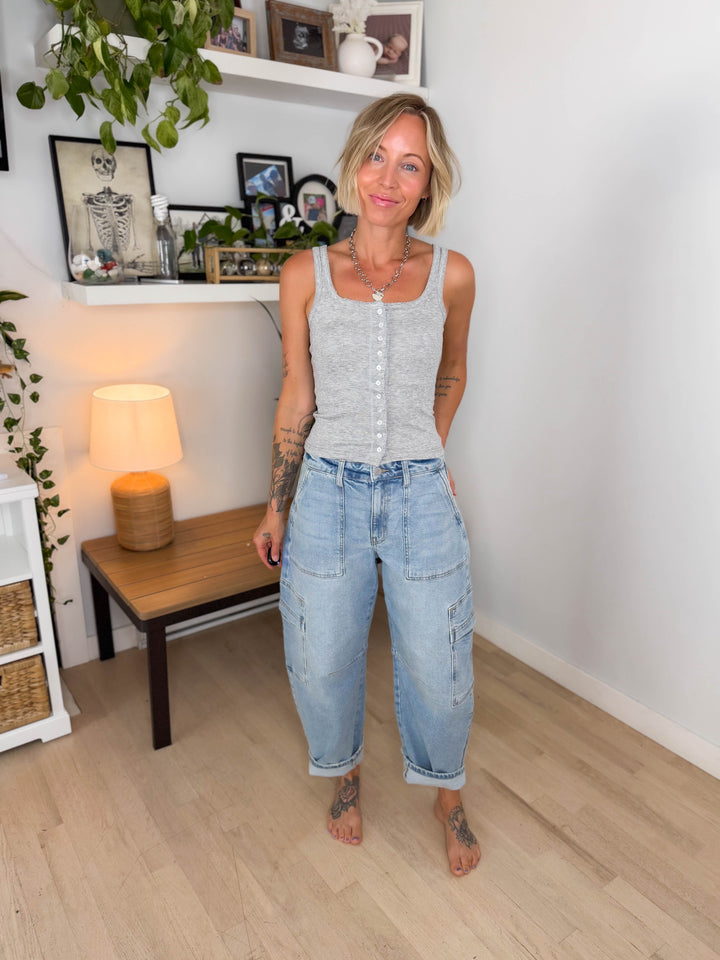 Cello Curt High Rise Cargo Barrel Jeans- LIGHT-FINAL SALE *30*