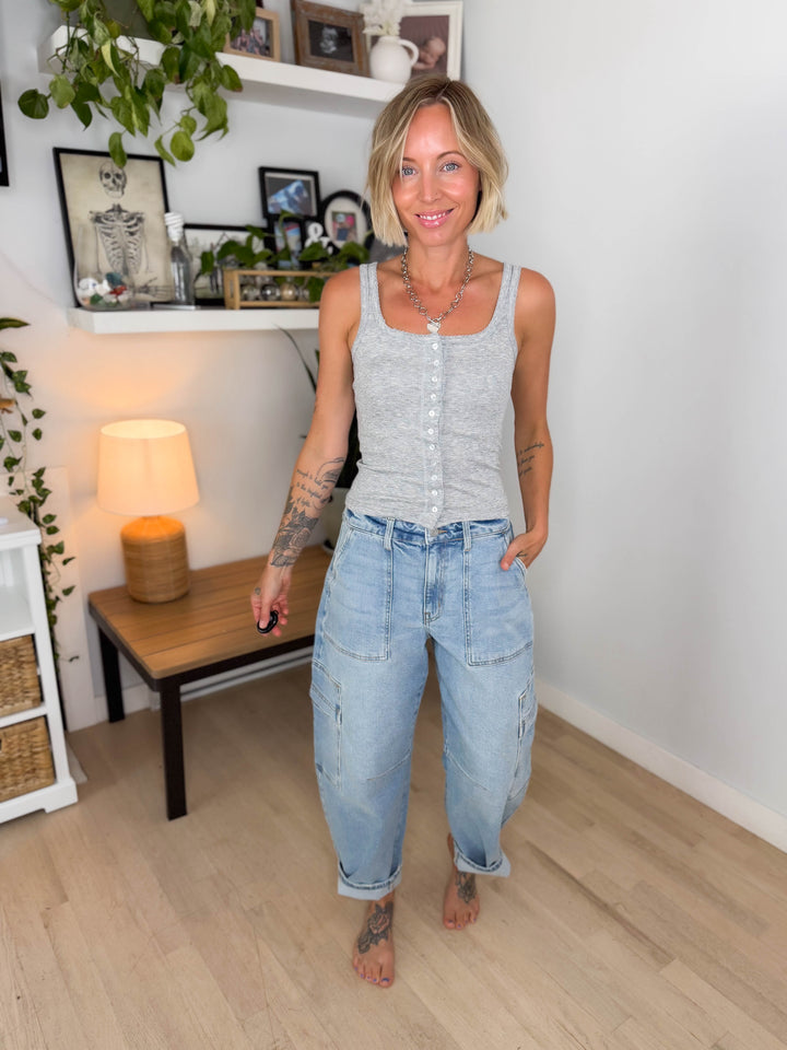 Cello Curt High Rise Cargo Barrel Jeans- LIGHT-FINAL SALE *30*