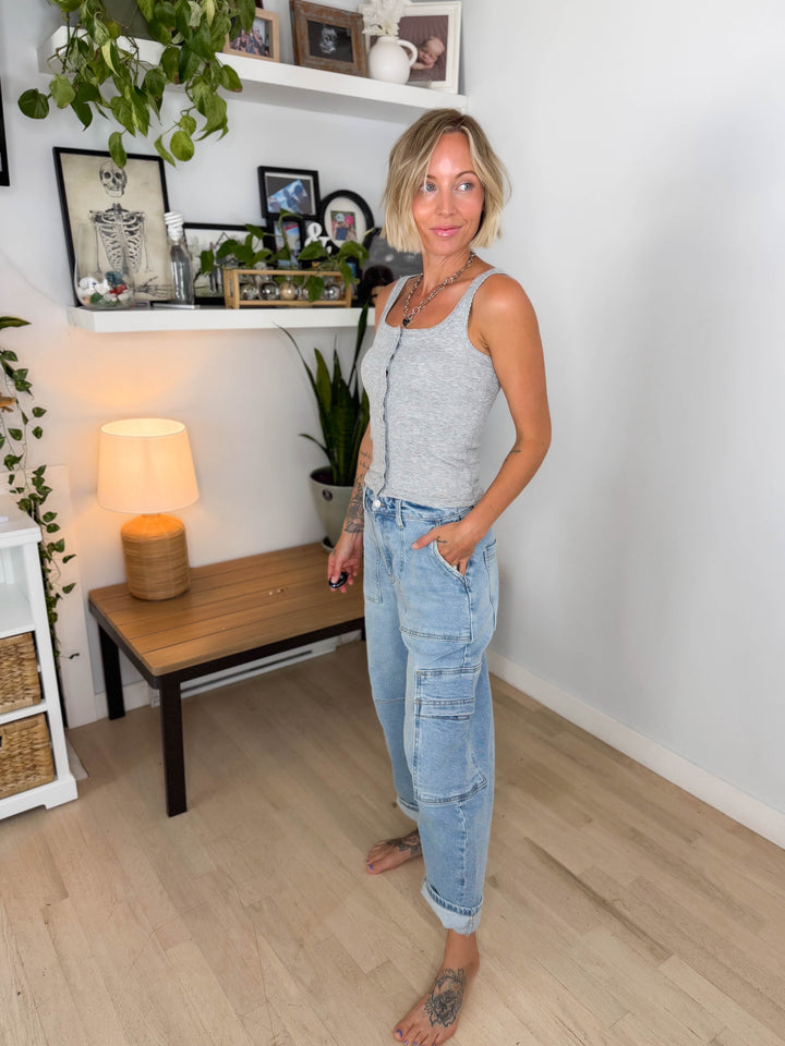 Cello Curt High Rise Cargo Barrel Jeans- LIGHT-FINAL SALE *30*