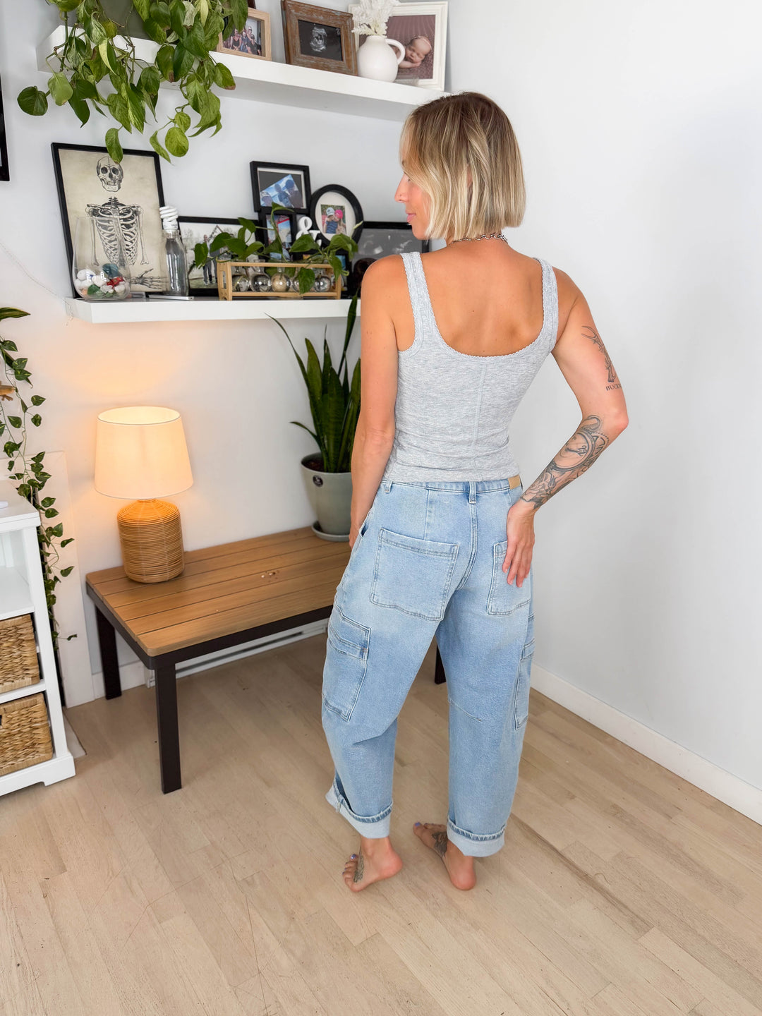Cello Curt High Rise Cargo Barrel Jeans- LIGHT-FINAL SALE *30*