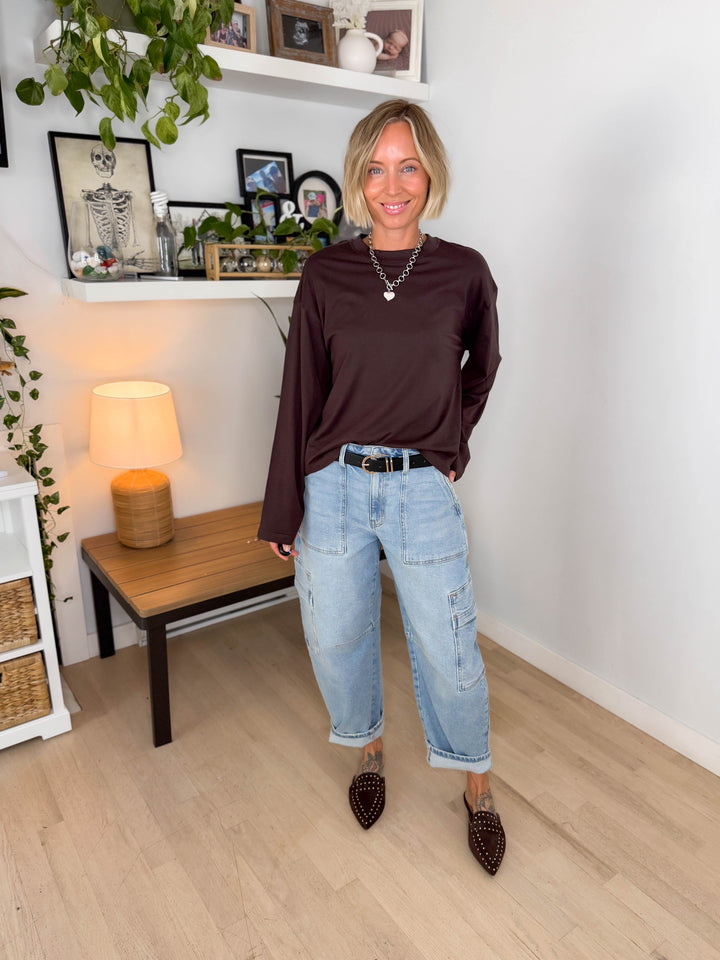 Only Happy Organic Cotton Long Sleeve Tee- COFFEE BEAN-FINAL SALE