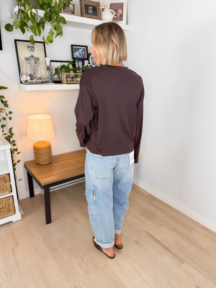 Only Happy Organic Cotton Long Sleeve Tee- COFFEE BEAN-FINAL SALE