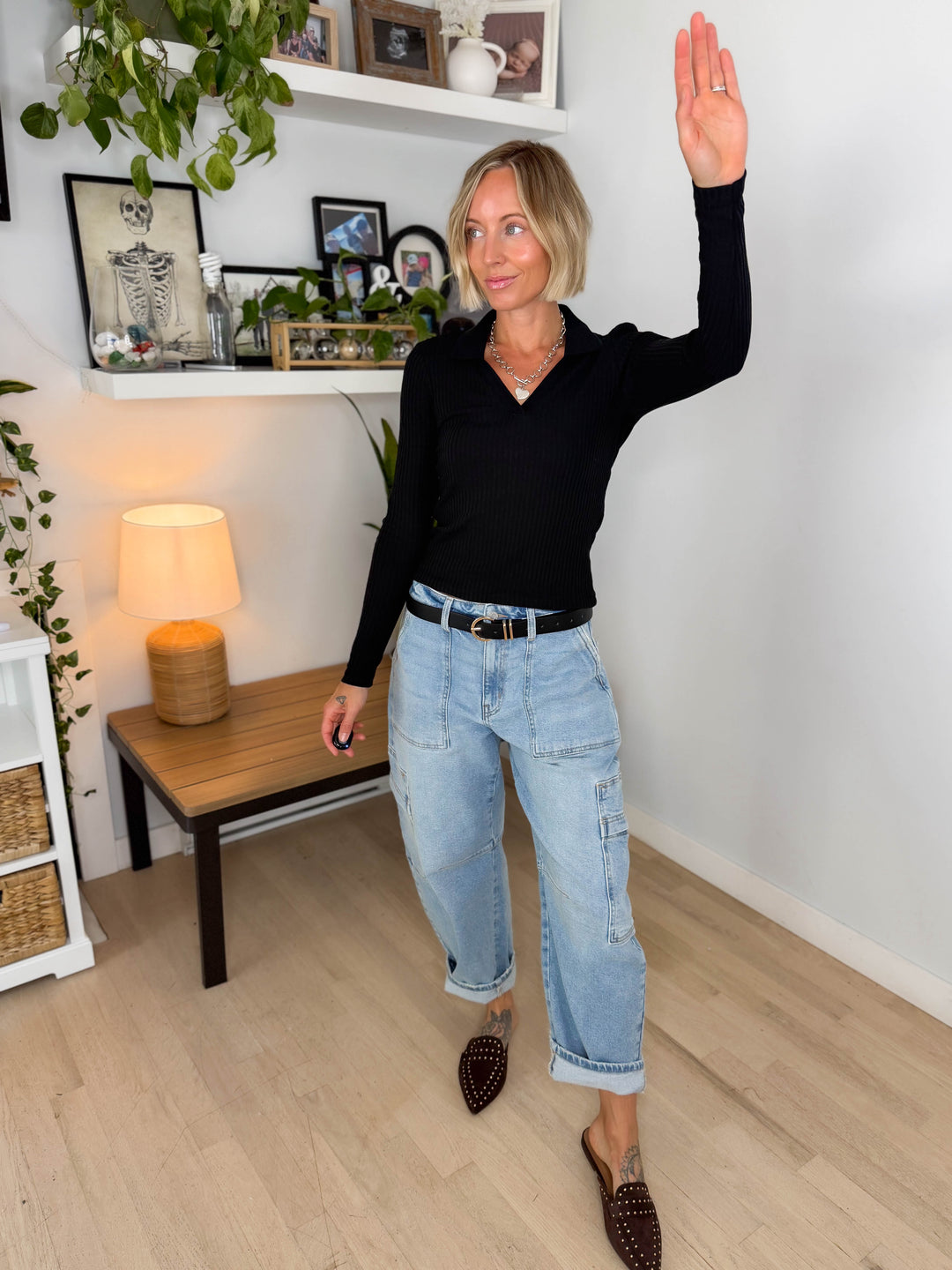 Only Daisy Long Sleeve Collar Top- BLACK-FINAL SALE