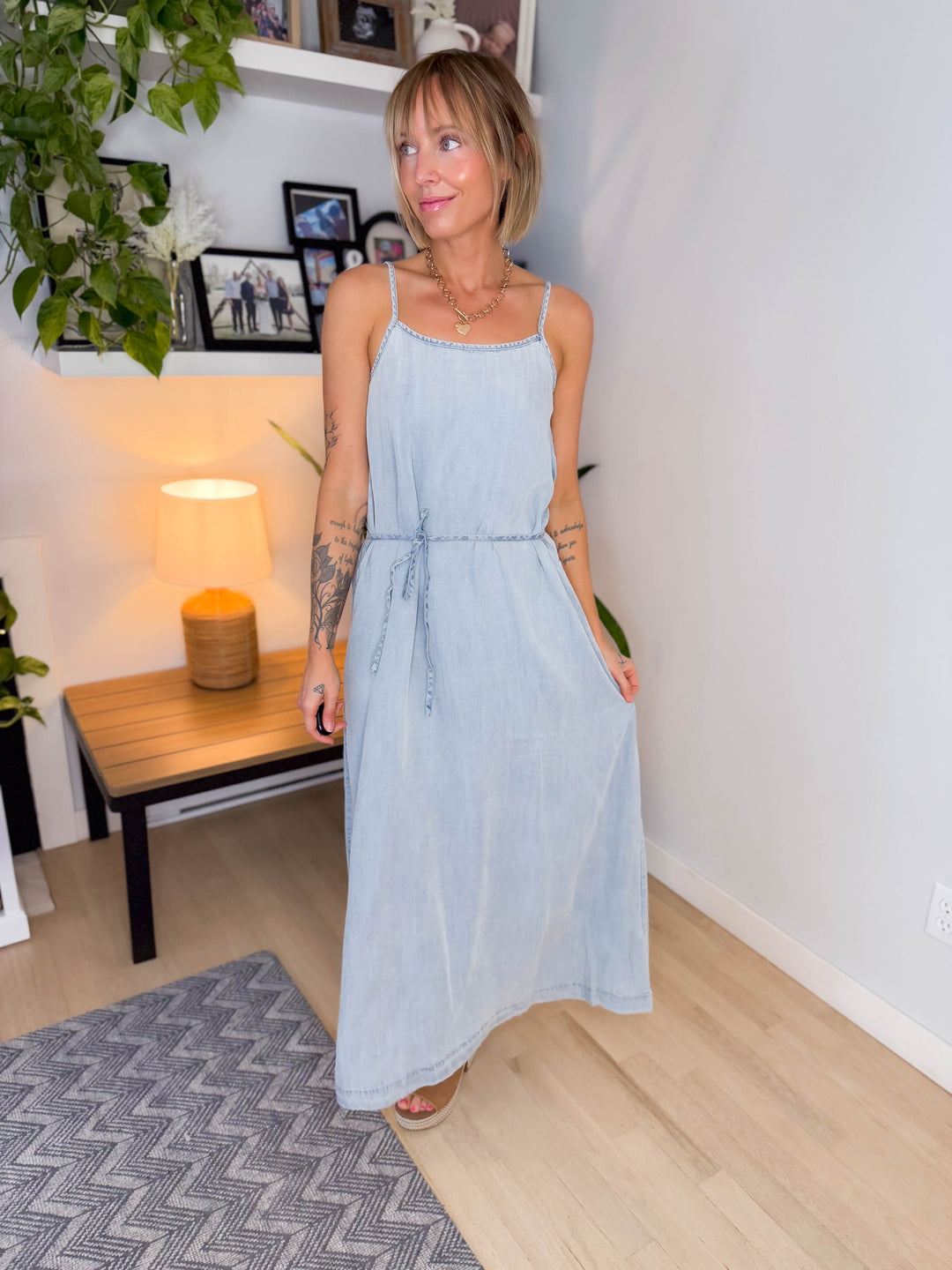 THREAD & SUPPLY Lyra Midi Dress- LIGHT WASH