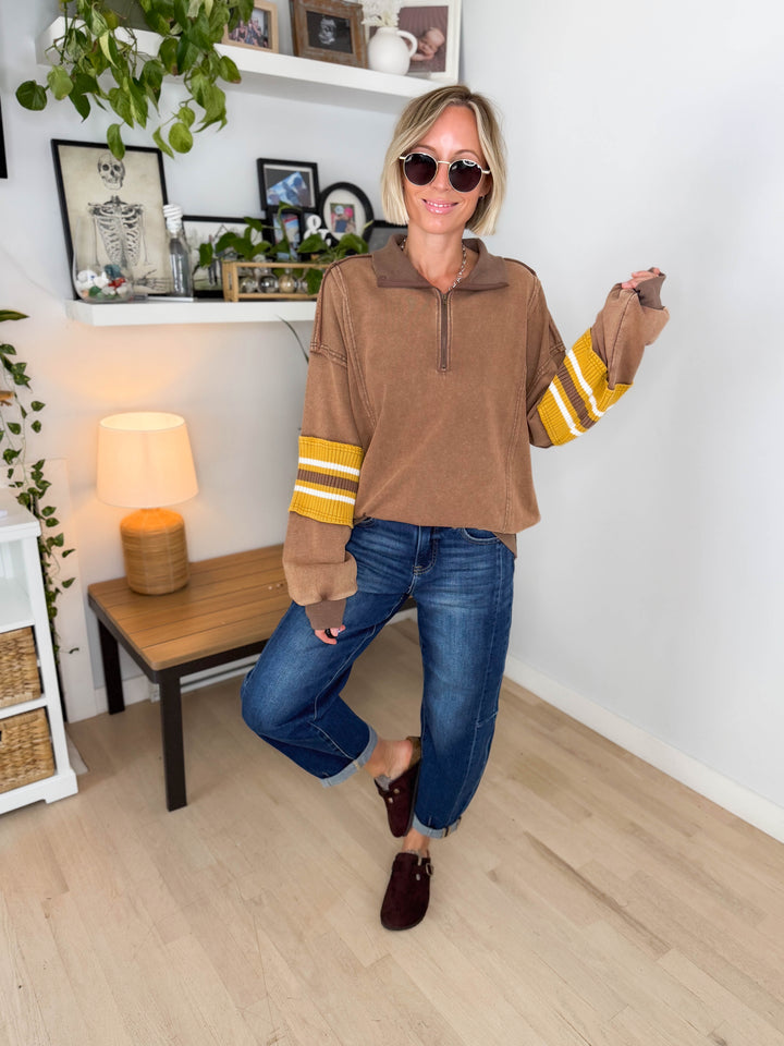 Laurel Mist Mineral Washed Pullover- MOCHA-FINAL SALE