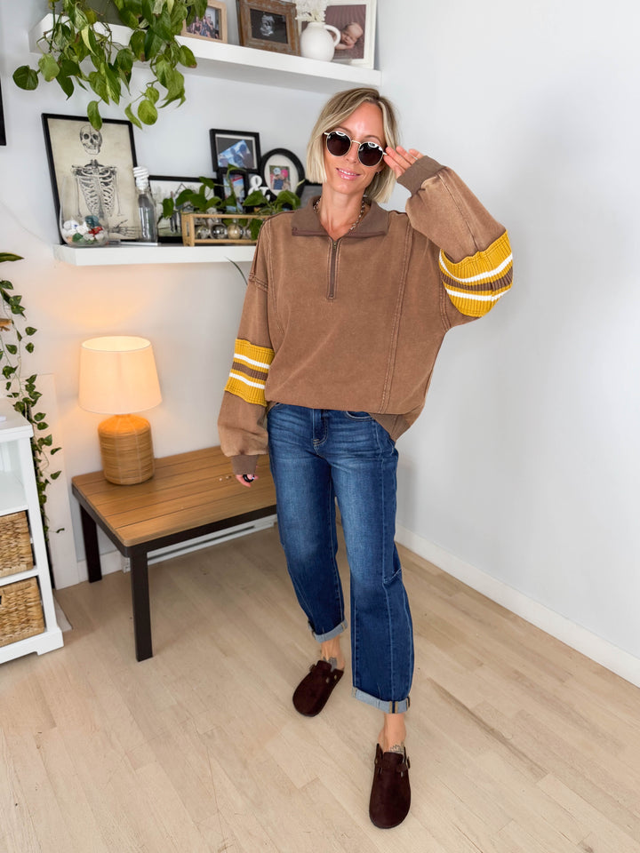 Laurel Mist Mineral Washed Pullover- MOCHA-FINAL SALE
