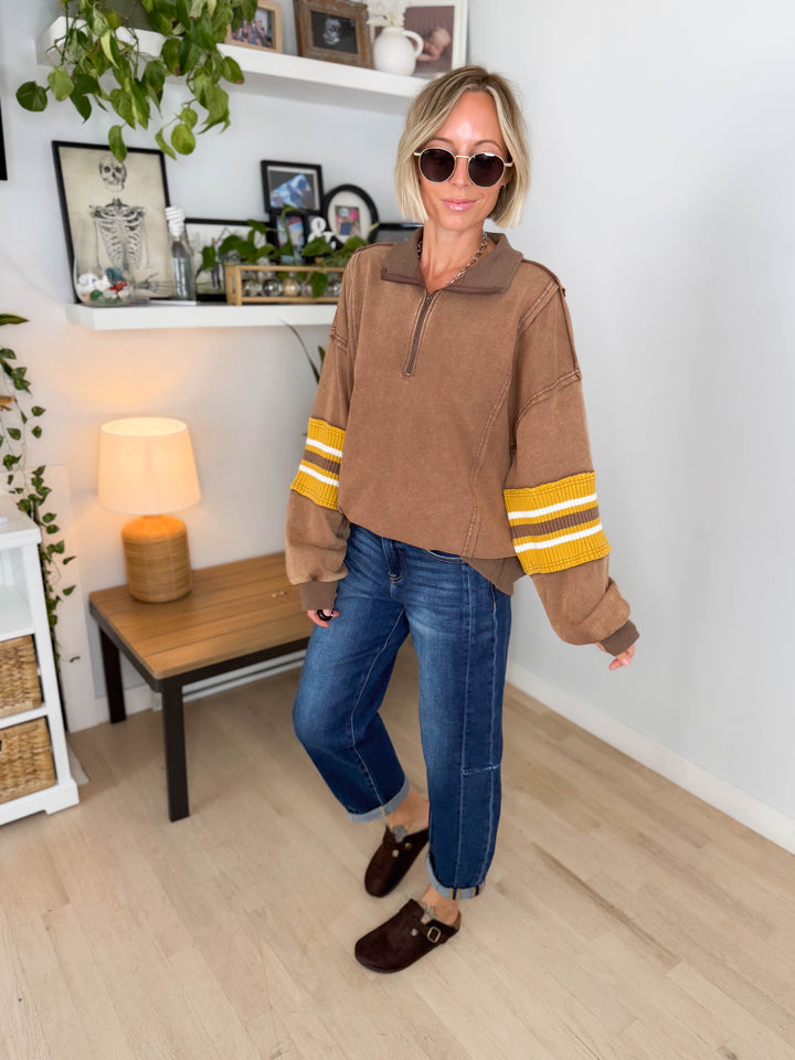Laurel Mist Mineral Washed Pullover- MOCHA-FINAL SALE