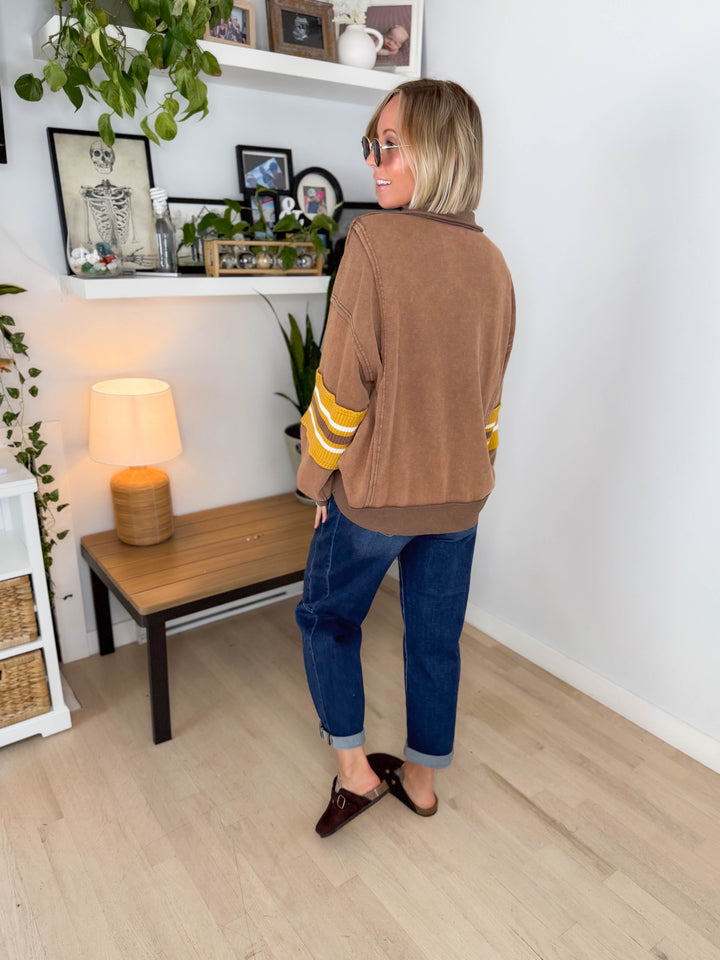 Laurel Mist Mineral Washed Pullover- MOCHA-FINAL SALE