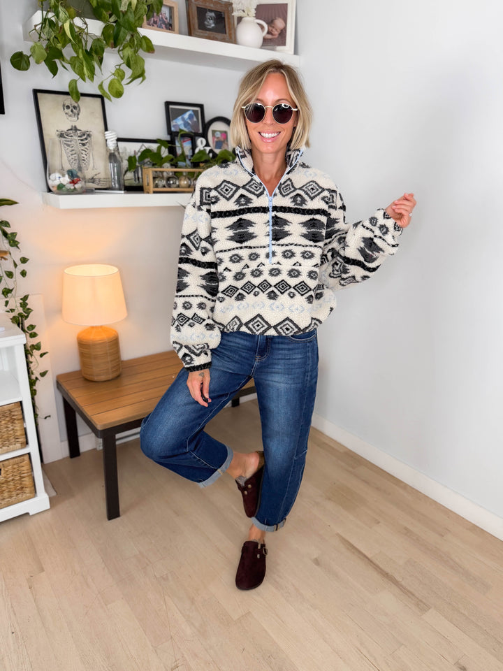 ONLY Janne Aztec Sherpa 1/2 Zip- BIRCH-FINAL SALE