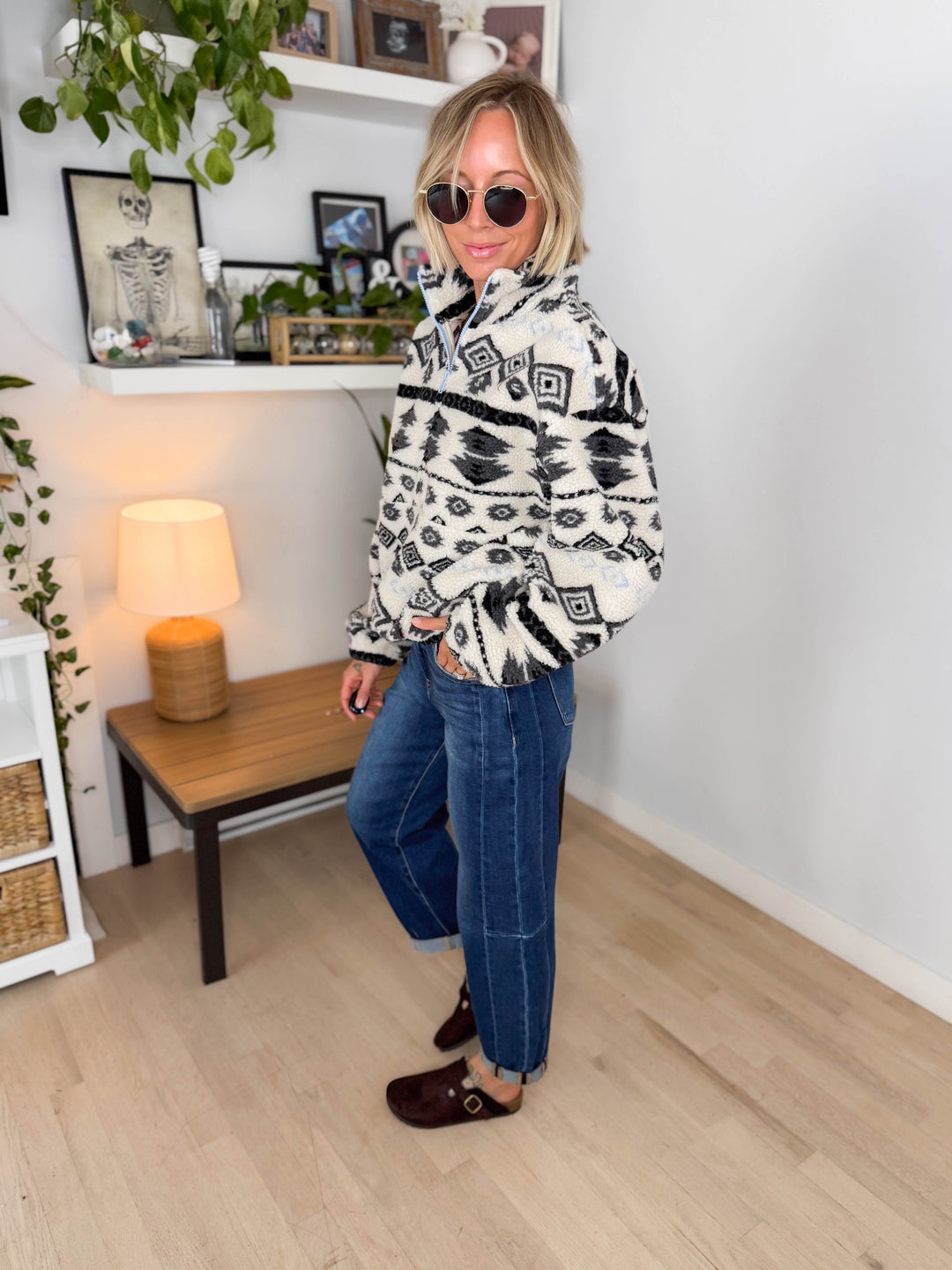 ONLY Janne Aztec Sherpa 1/2 Zip- BIRCH-FINAL SALE