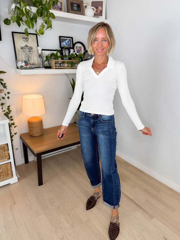 Only Daisy Long Sleeve Collar Top- CLOUD DANCER-FINAL SALE