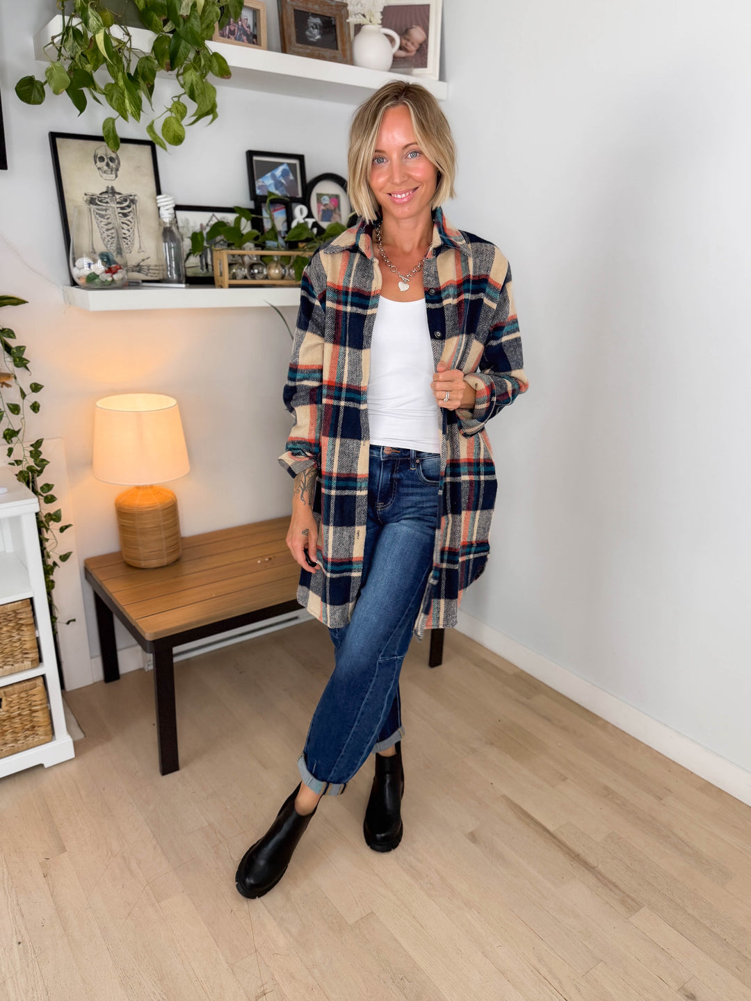 Renfrew Plaid Shacket- NAVY/TAUPE *PRE-ORDER SEPT 25