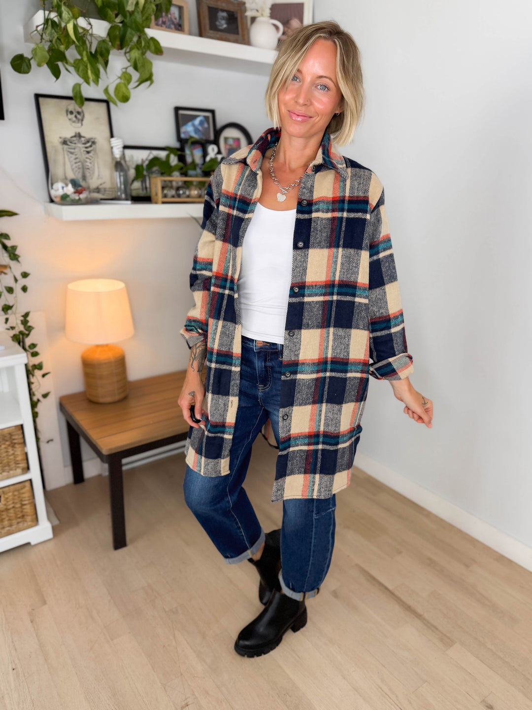 Renfrew Plaid Shacket- NAVY/TAUPE *PRE-ORDER SEPT 25