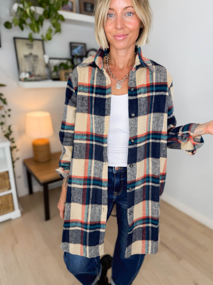 Renfrew Plaid Shacket- NAVY/TAUPE *PRE-ORDER SEPT 25