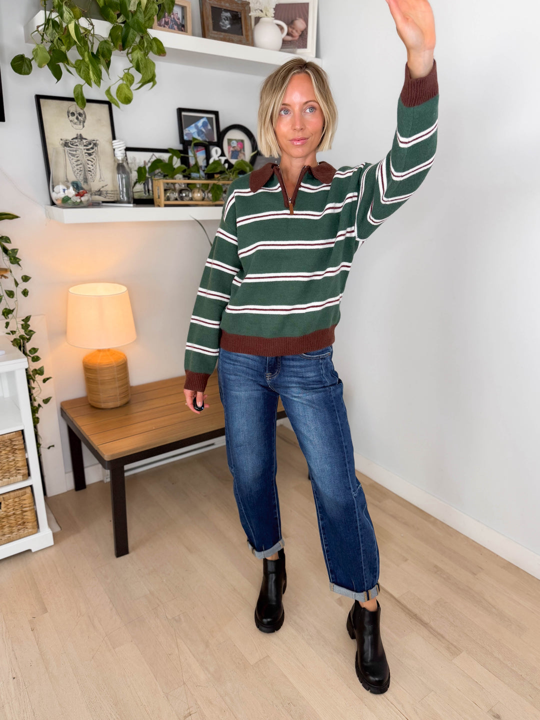 Hawthorn Polo 1/4 Zip Sweater- BROWN/GREEN-FINAL SALE *S*