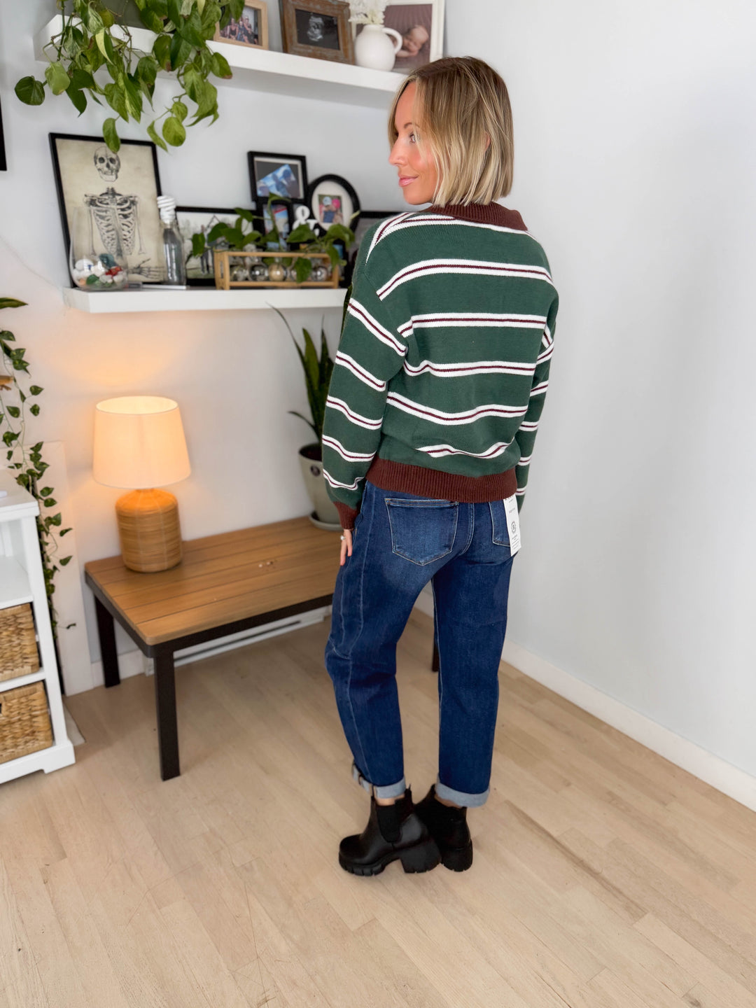 Hawthorn Polo 1/4 Zip Sweater- BROWN/GREEN-FINAL SALE *S*