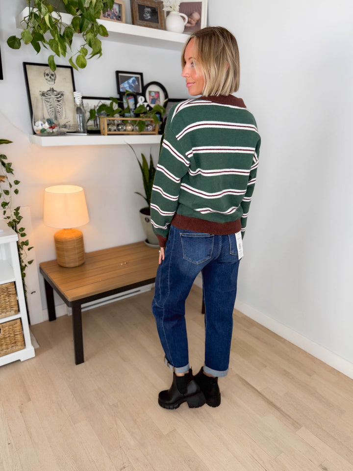 Hawthorn Polo 1/4 Zip Sweater- BROWN/GREEN-FINAL SALE *S*