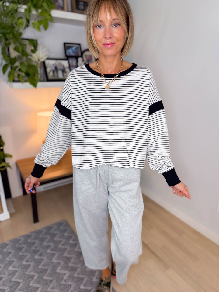 Breely Open Back Long Sleeve- BLACK STRIPE