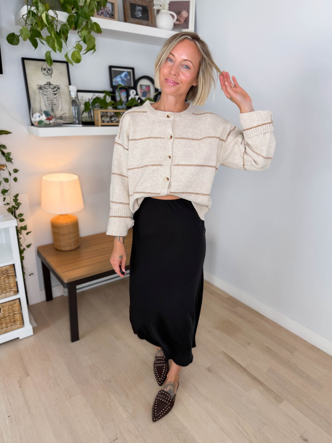 Copper Button Down Cardigan- TAUPE MULTI-FINAL SALE