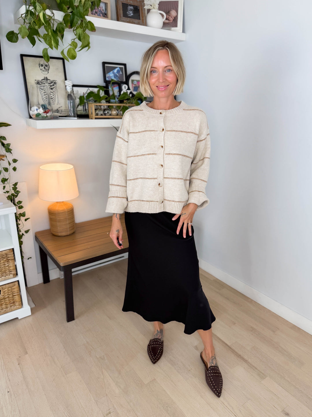Copper Button Down Cardigan- TAUPE MULTI-FINAL SALE