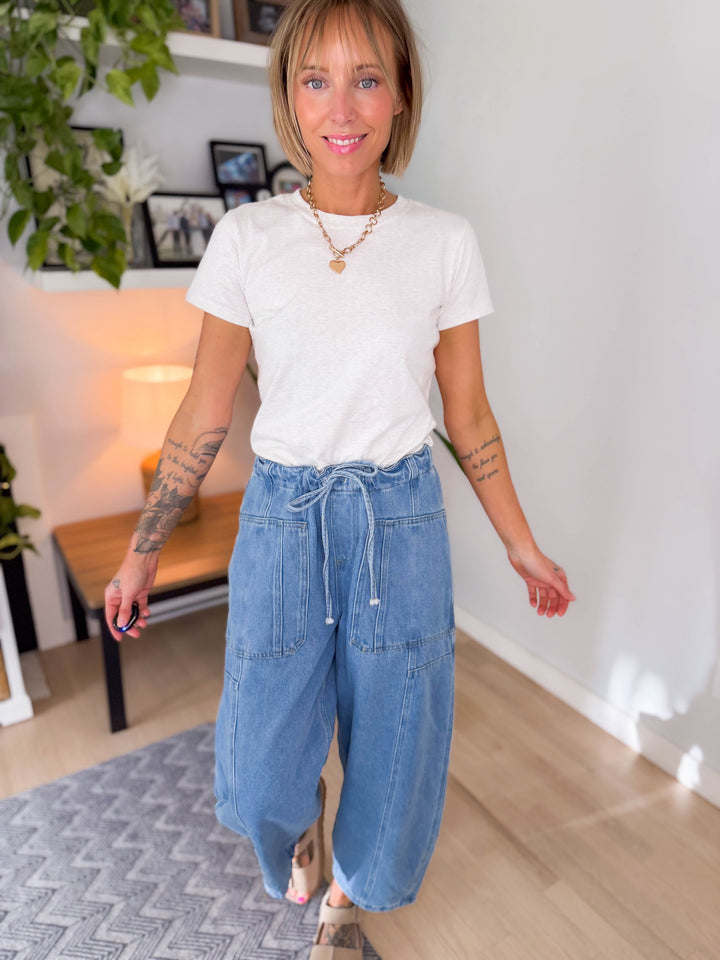 Meryl Short Sleeve Knit T-Shirt- HEATHER GREY