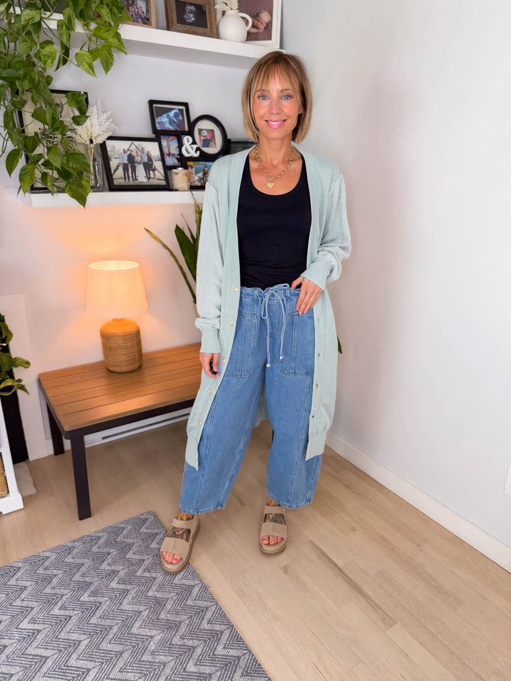 Desi Sweatshirt Cardigan- SAGE GREEN-FINAL SALE