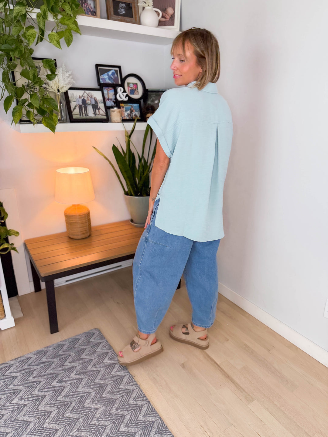 Taya Button Down Short Sleeve- SEA ANGEL-FINAL SALE