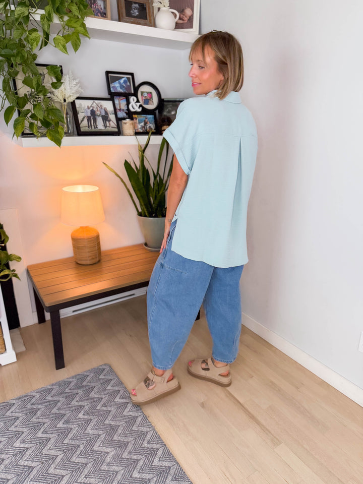 Taya Button Down Short Sleeve- SEA ANGEL-FINAL SALE