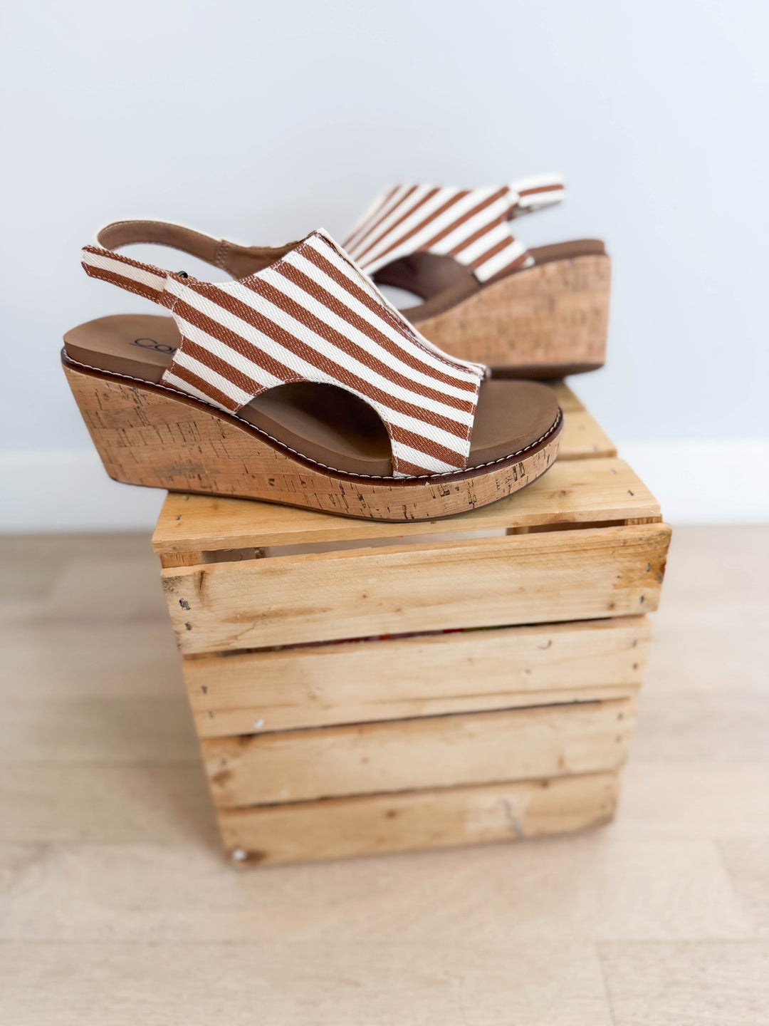 Corkys Miss Carley Comfort Wedge Sandal- TAN WHITE-FINAL SALE