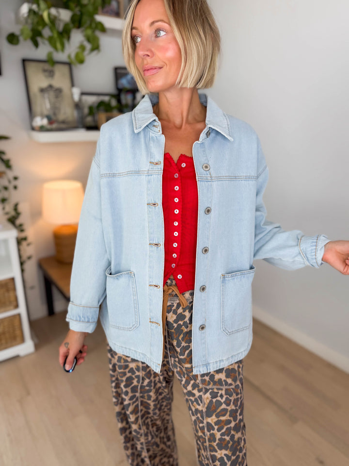Grace Denim Button Up Jacket- LIGHT WASH-FINAL SALE