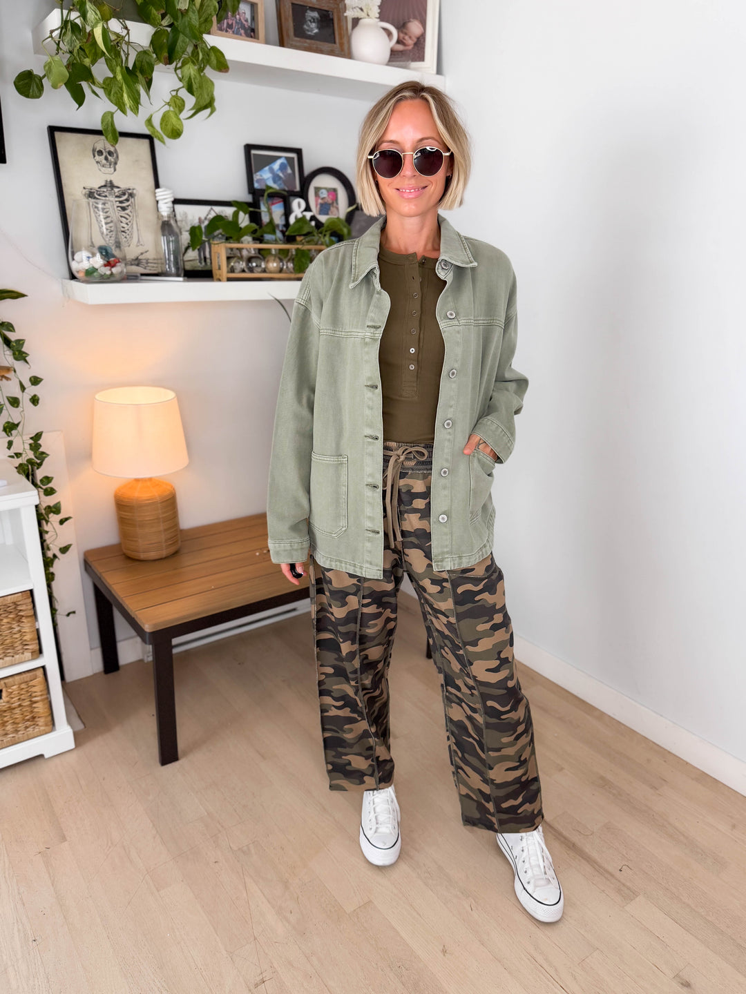 Grace Denim Button Up Jacket- OLIVE-FINAL SALE