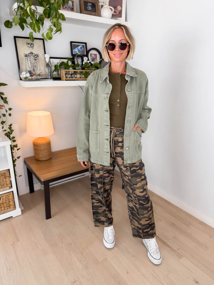 Grace Denim Button Up Jacket- OLIVE-FINAL SALE