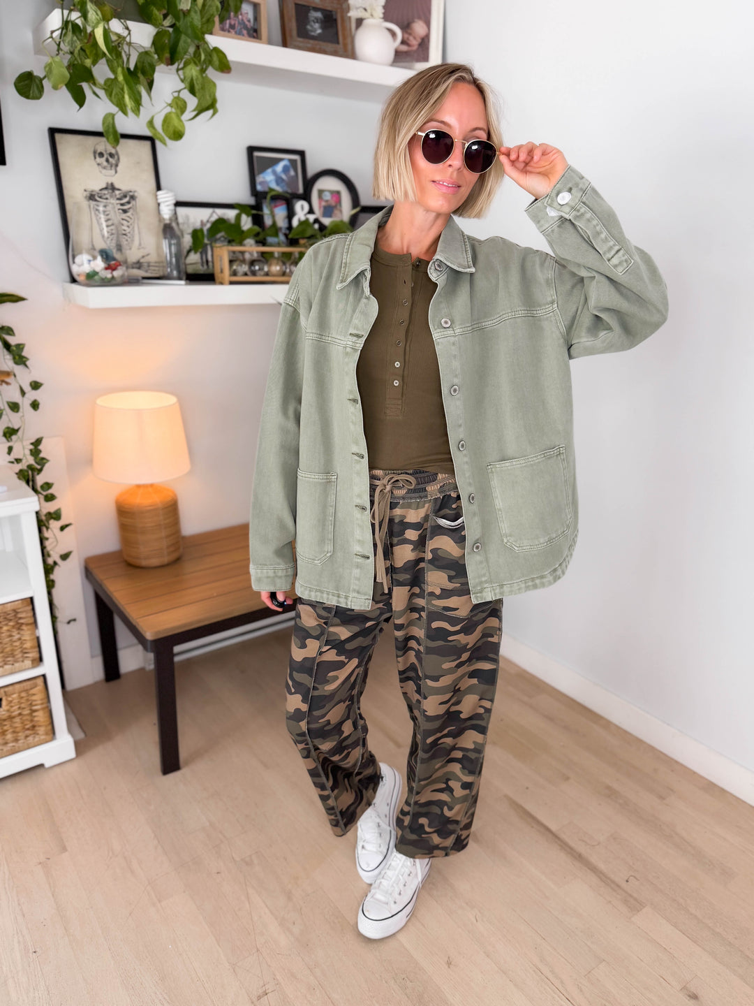 Grace Denim Button Up Jacket- OLIVE-FINAL SALE