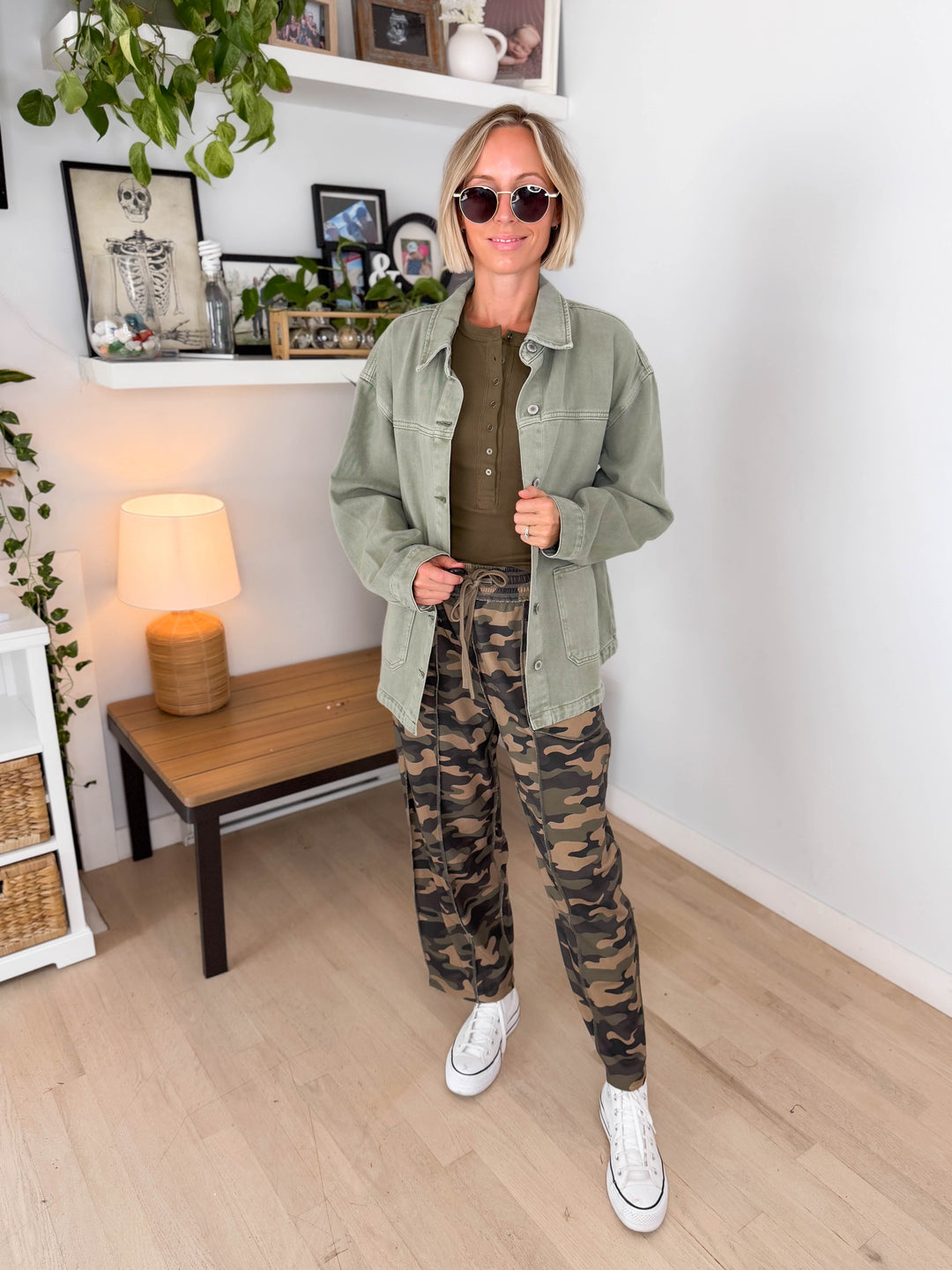 Grace Denim Button Up Jacket- OLIVE-FINAL SALE
