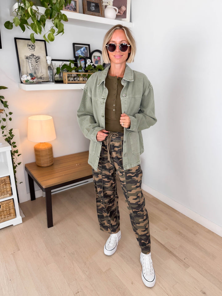 Grace Denim Button Up Jacket- OLIVE-FINAL SALE