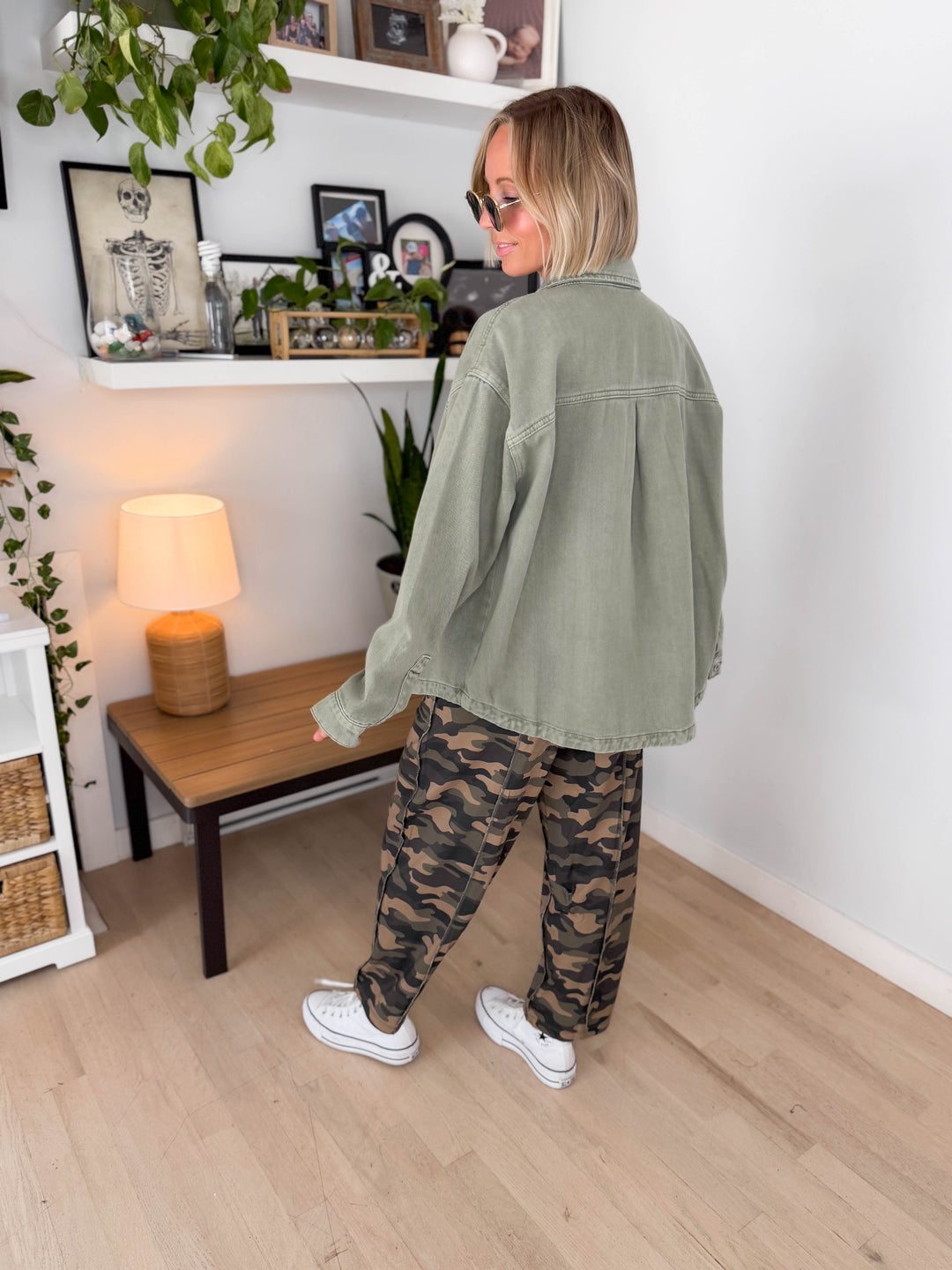 Grace Denim Button Up Jacket- OLIVE-FINAL SALE