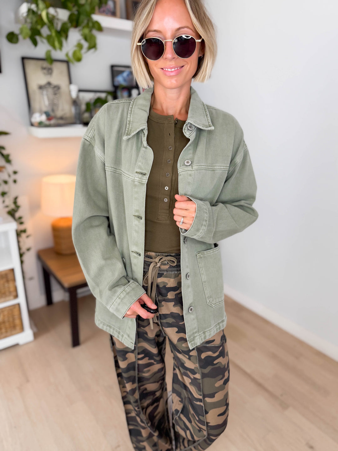 Grace Denim Button Up Jacket- OLIVE-FINAL SALE