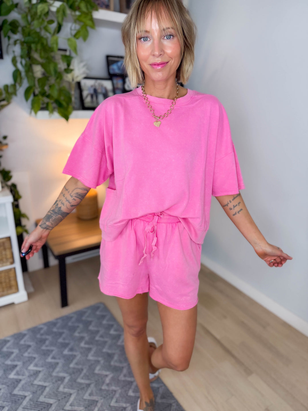Annastacia Top and Shorts Set- PINK-FINAL SALE