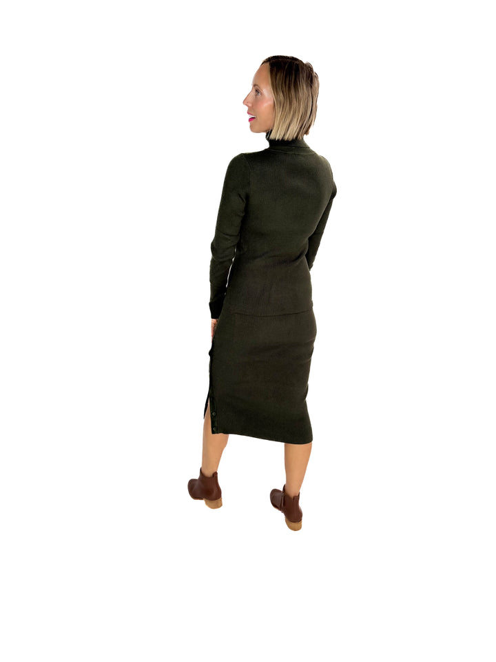 Trudee Turtleneck Midi Dress- OLIVE