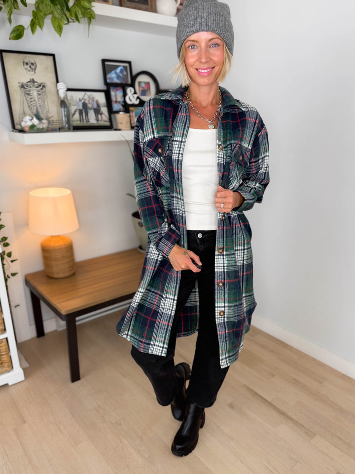 Out West Plaid Shacket- GREEN MULTI-FINAL SALE