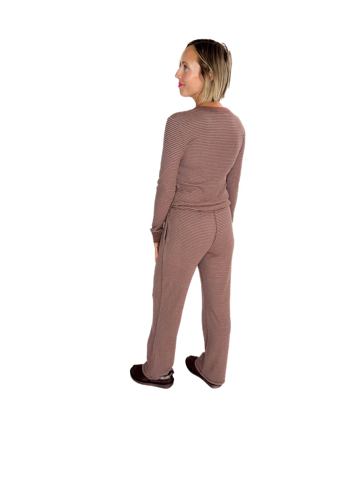 Layla Waffle Crew Neck Top- BROWN-FINAL SALE