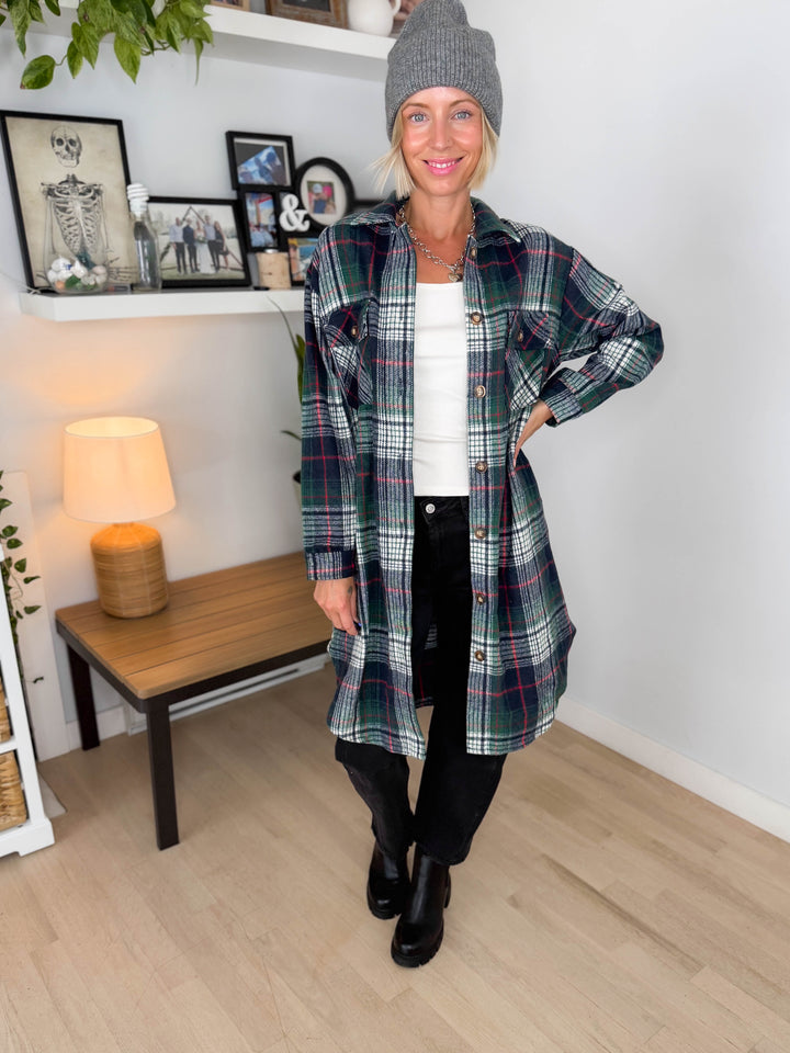 Out West Plaid Shacket- GREEN MULTI-FINAL SALE