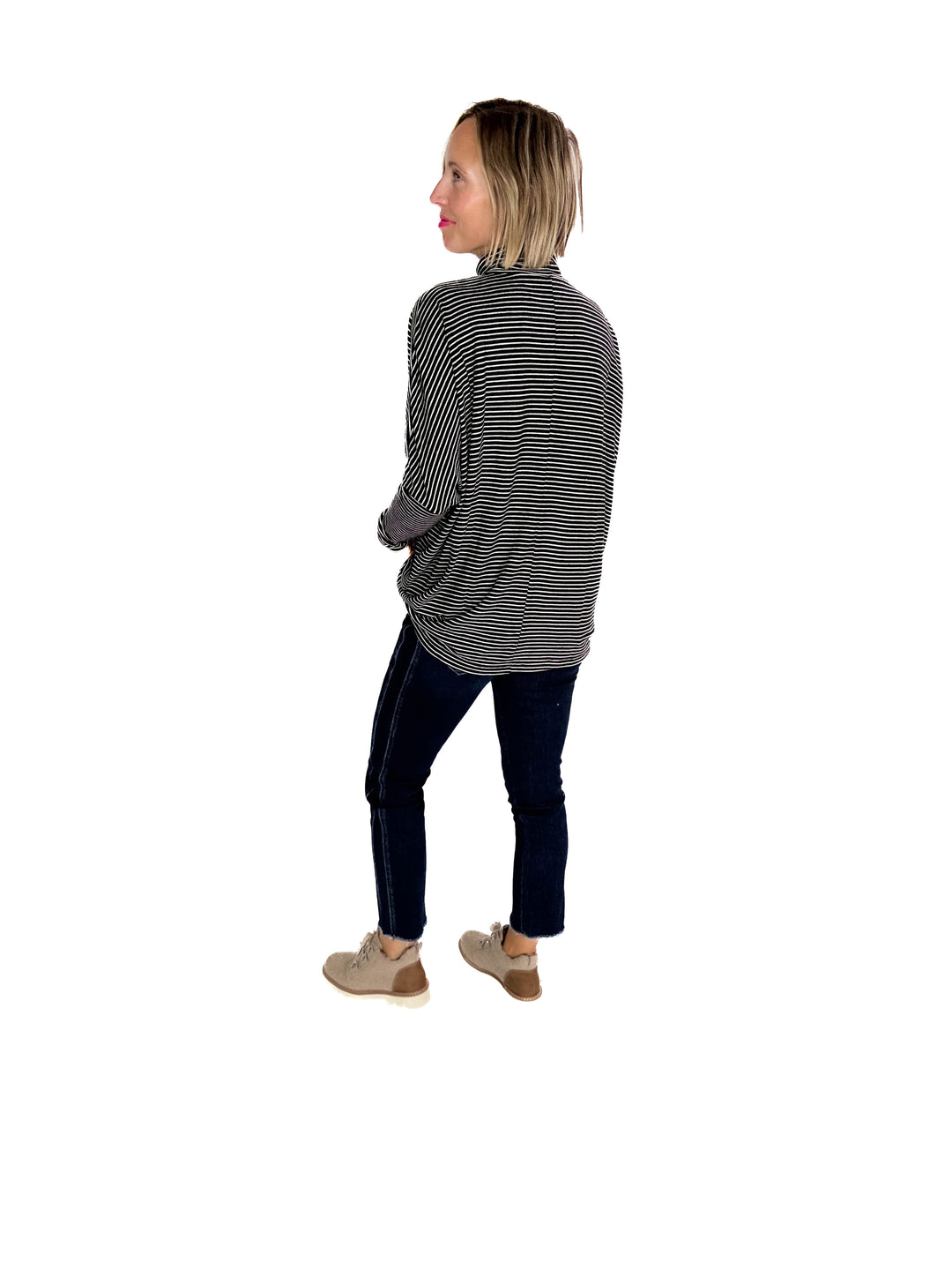 Mira Mock Neck Top- BLACK/CREAM