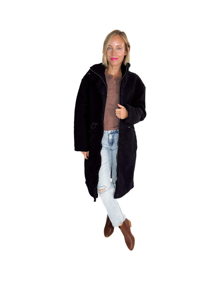 RD STYLE Mila Long Sherpa Coat- BLACK-FINAL SALE