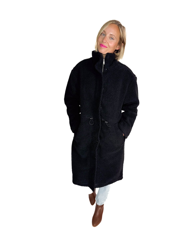 RD STYLE Mila Long Sherpa Coat- BLACK-FINAL SALE